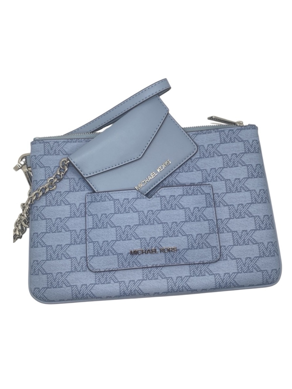 Michael Kors Jet Set Blue 2 In 1 Card Case and Wristlet Clutch MK Signature NWOT